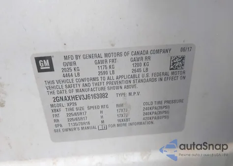 2018 Chevrolet Equinox Ls из США, поврежденный, VIN 2GNAXHEV3J6163082